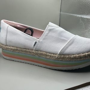 Toms White and Pastel Platform Espadrilles, size 9